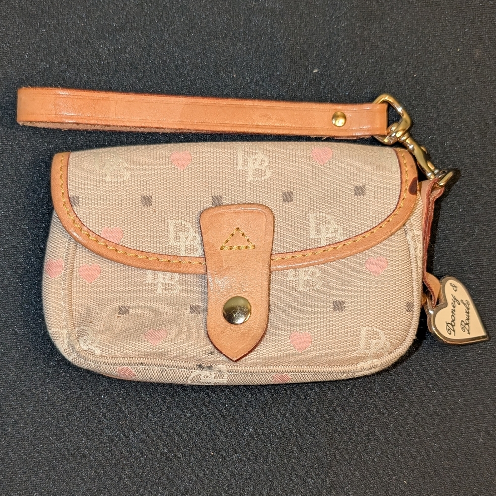 Dooney & Bourke Tan & Pink Heart Wristlet